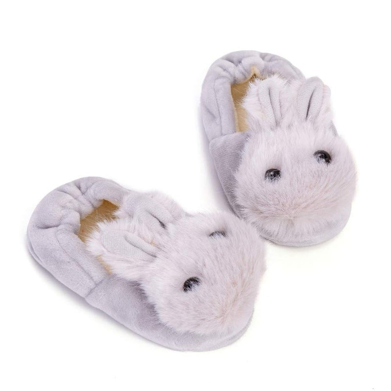Enteer Baby Girls' Rabbit Slipper Rubber Sole Grey US 7-8 - Image 1